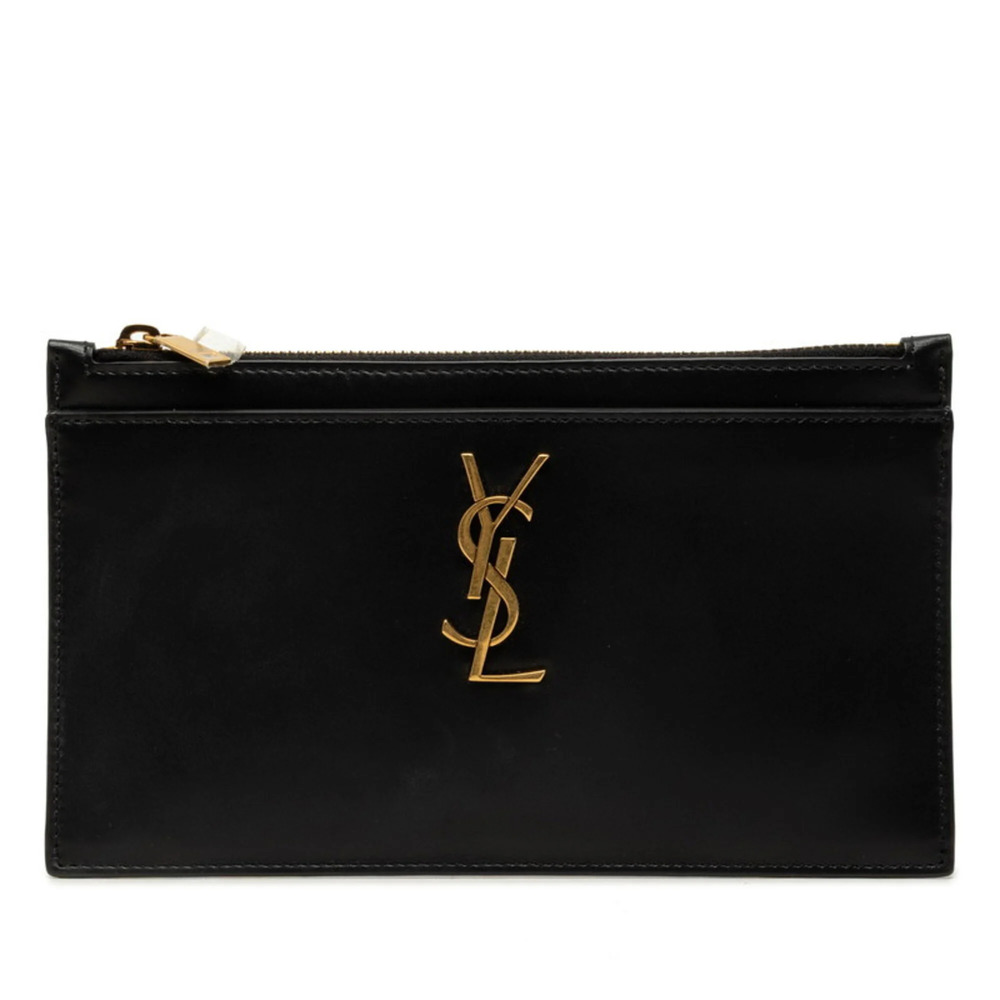Saint Laurent YSL Logo Handbag Pouch 636316 Black Leather Women's SAINT LAURENT